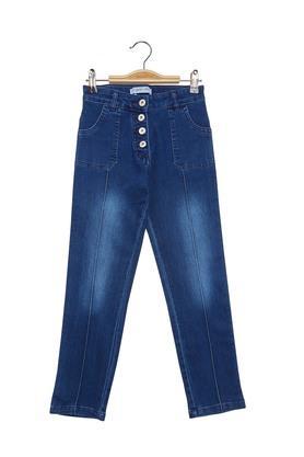 solid cotton straight fit girls jeans - navy