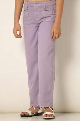 solid cotton straight fit girls jeans - purple