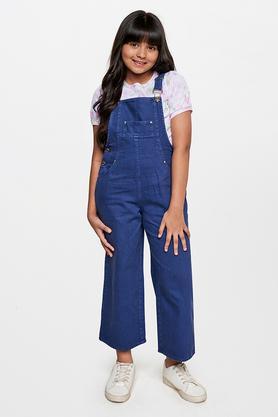 solid cotton straight fit girls jumpsuit - dark blue