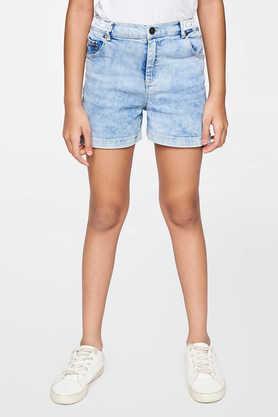 solid cotton straight fit girls shorts - blue