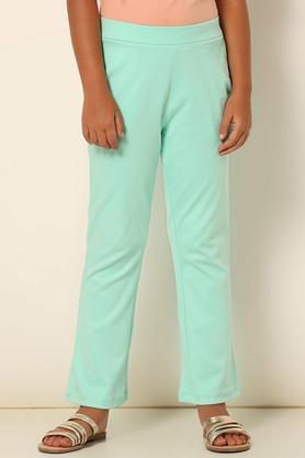 solid cotton straight fit girls trousers - green
