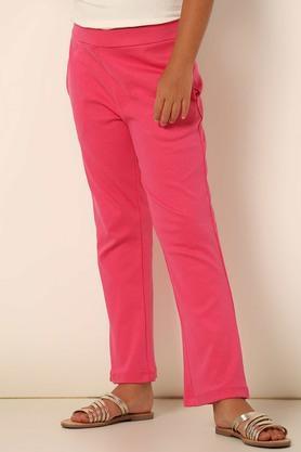 solid cotton straight fit girls trousers - pink