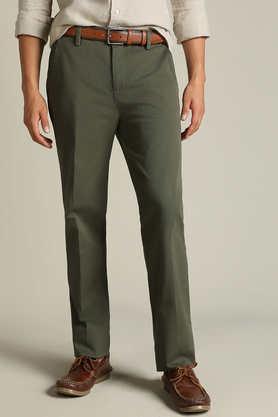 solid cotton straight fit men's casual trousers - green