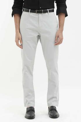 solid cotton straight fit men's formal wear trousers - grey