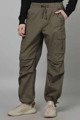 solid cotton straight fit men's trouser - brown