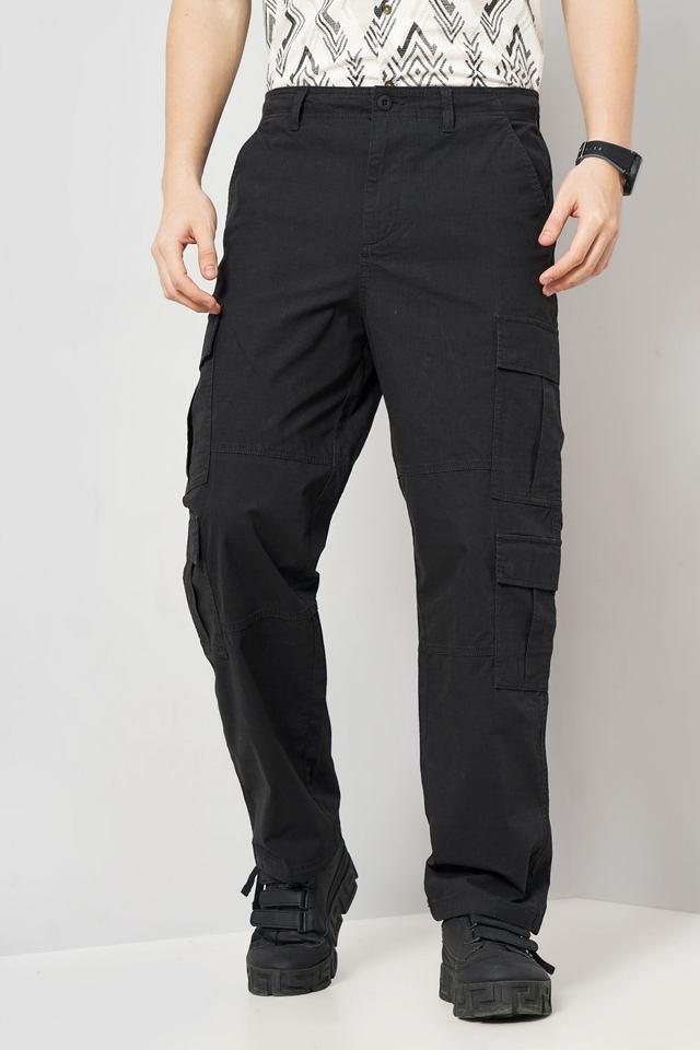 solid cotton straight fit mens casual trousers