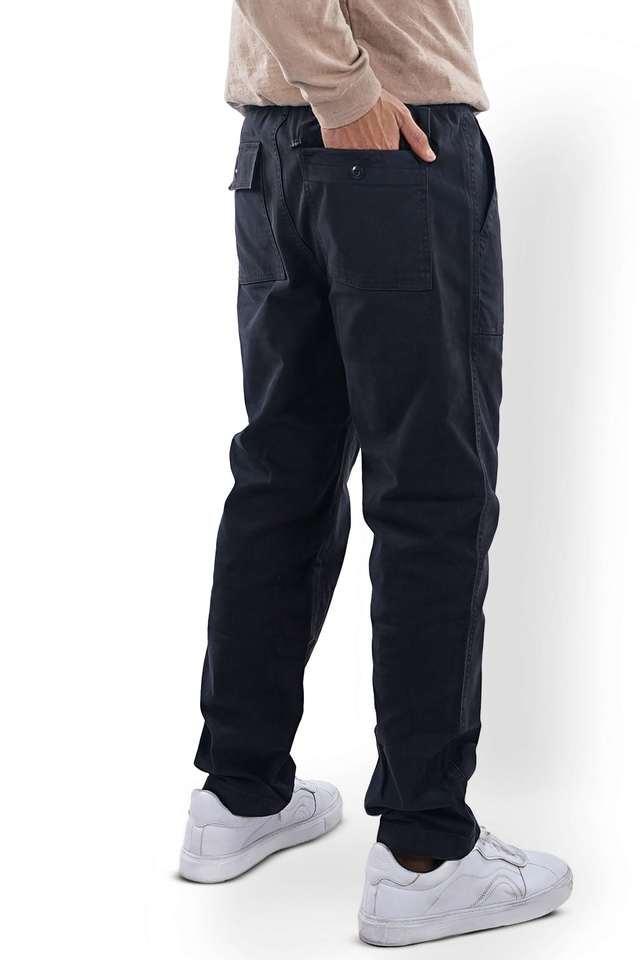 solid cotton straight fit mens casual trousers