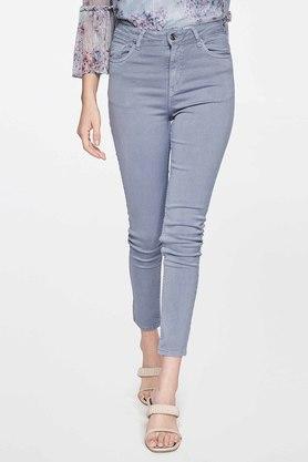 solid cotton straight fit women's trousers - grey