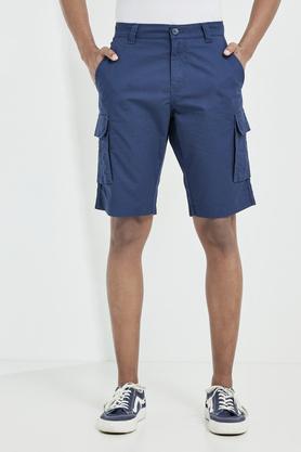 solid cotton stretch button mens shorts - ink blue