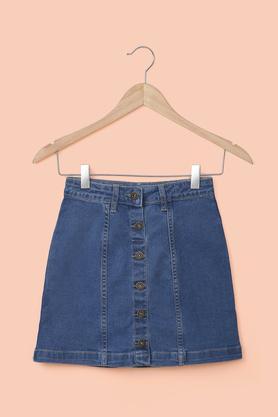 solid cotton stretch fit girl's skirts - mid stone