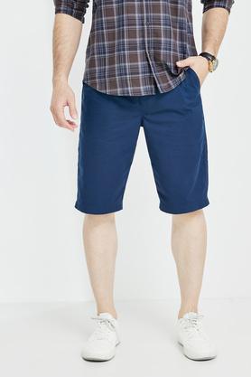 solid cotton stretch mens shorts - navy