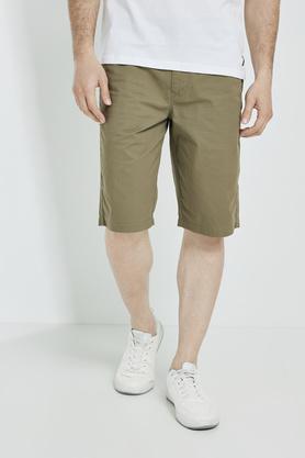 solid cotton stretch mens shorts - olive