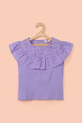 solid cotton stretch round neck girl's top - lavender