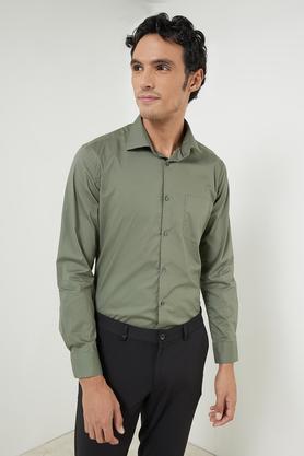 solid cotton stretch slim fit men's work wear shirt - olive