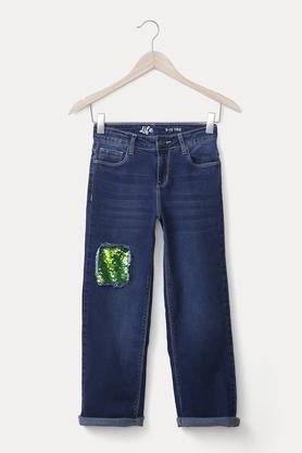 solid cotton stretch straight fit girls jeans - indigo