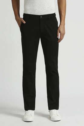 solid cotton stretch straight fit men's trousers - black