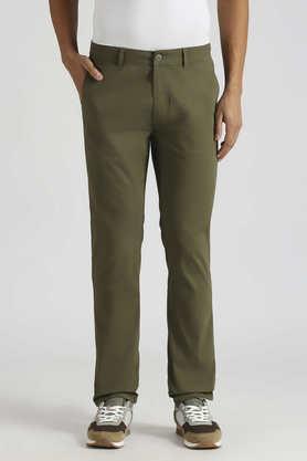 solid cotton stretch straight fit men's trousers - green