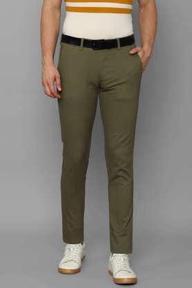 solid cotton super slim fit men's casual trousers - green