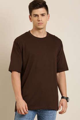 solid cotton tailored fit men's oversized t-shirt - brown