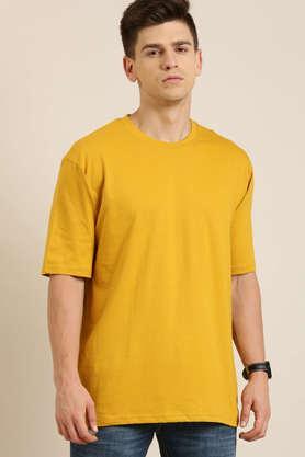 solid cotton tailored fit men's oversized t-shirt - mustard