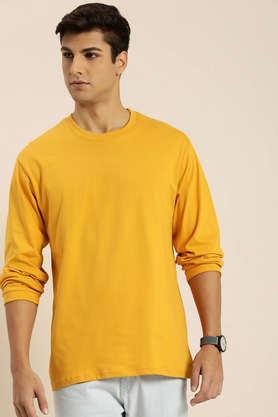 solid cotton tailored fit men's oversized t-shirt - mustard