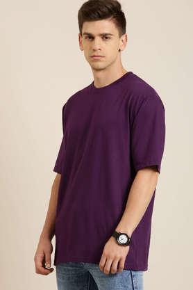 solid cotton tailored fit men's oversized t-shirt - purple
