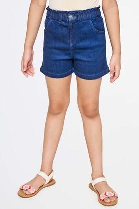 solid cotton tapered fit girls shorts - blue