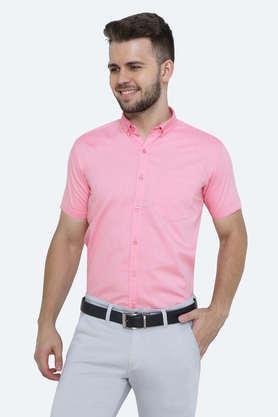 solid cotton tapered fit men's casual shirt - blush