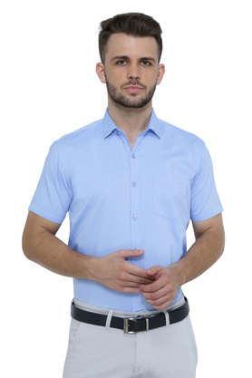 solid cotton tapered fit men's casual shirt - light blue