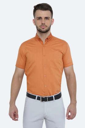 solid cotton tapered fit men's casual shirt - orange
