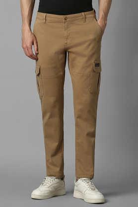 solid cotton tapered fit men's casual trousers - natural