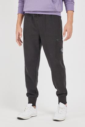 solid cotton tapered fit men's track pants - black