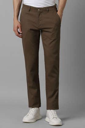 solid cotton tapered fit men's trousers - khaki