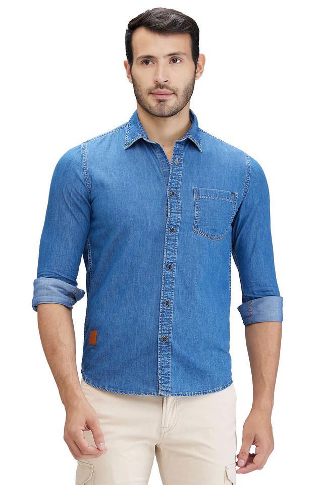 solid cotton tapered fit mens casual shirt