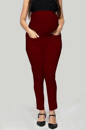solid cotton tapered fit women's pants - maroon