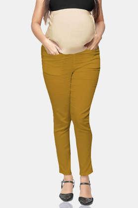 solid cotton tapered fit women's pants - natural