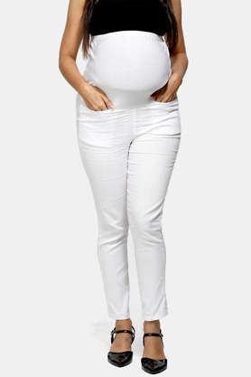 solid cotton tapered fit women's pants - white