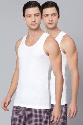 solid cotton u-neck men's vest - pack of 2 - white