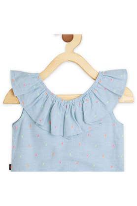 solid cotton v-neck girls top - ice blue
