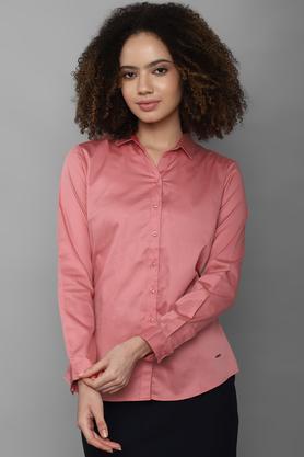 solid cotton v neck women's casual shirt - pink