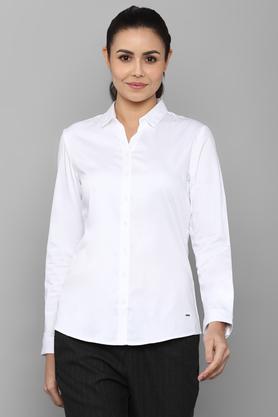 solid cotton v neck women's casual shirt - white