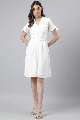 solid cotton v-neck women's maxi dress - white