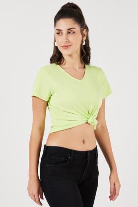 solid cotton v-neck women's t-shirt - green