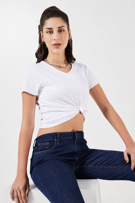 solid cotton v-neck women's t-shirt - white