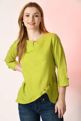 solid cotton v-neck women's top - green
