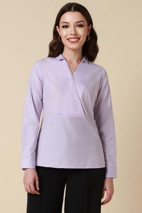 solid cotton v-neck women's top - lilac