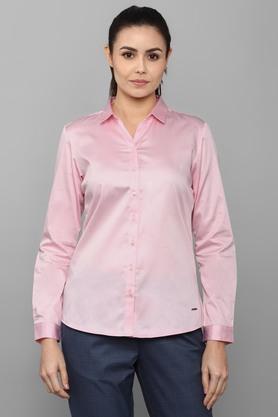 solid cotton v neck womens casual shirt - pink