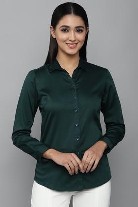 solid cotton v neck womens work wear shirt - dark green