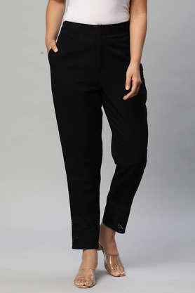 solid cotton women's casual wear pant - black