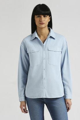solid cotton women's casual wear shirt - blue